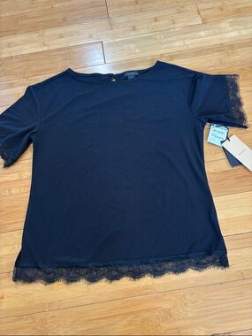 Halogen Black Lace-Trim Short Sleeve Tee